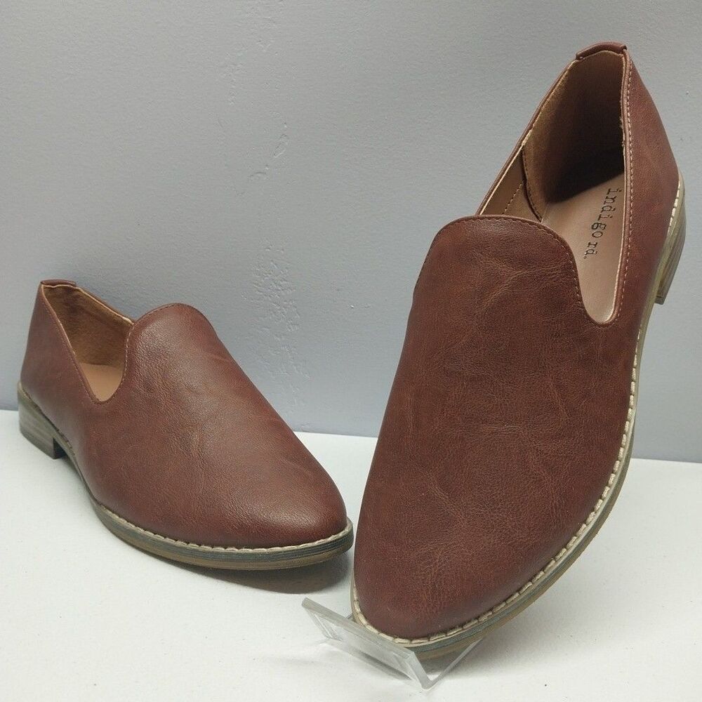 Indigo Rd Hopefuls Womens Loafers 7M Cognac Brown Slip On Pointed Toe Flats